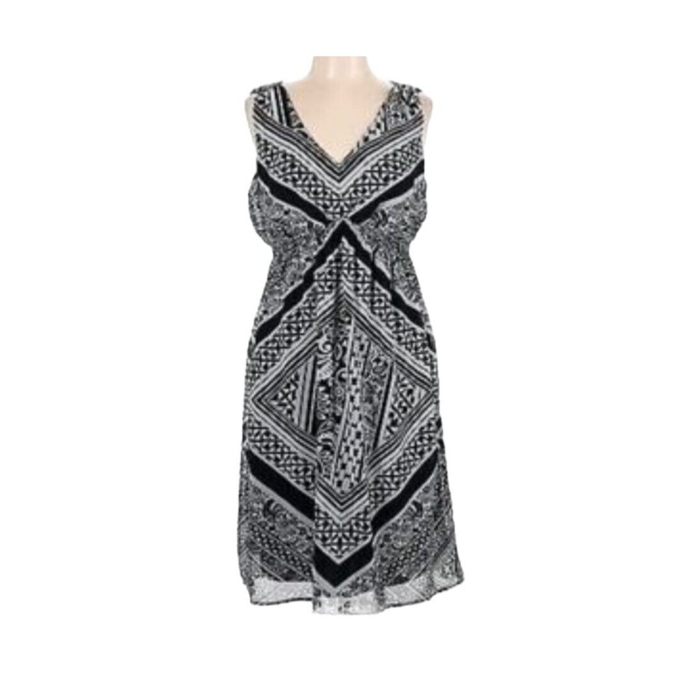 Mossimo Dress‎ Woman's L Black White Chiffon V Neck Sleeveless Flowy Fully Lined
